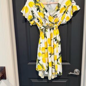 Christina Lemon Patterned Mini Dress